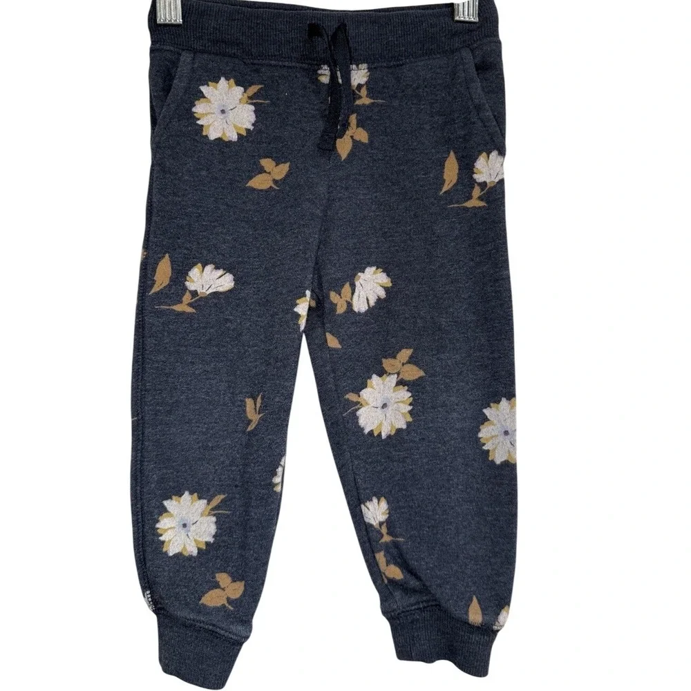 OshKosh B'gosh Toddler Girls 24M Floral Print Jogger Pants Navy Fleece Sweatpant